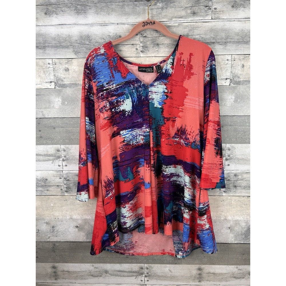 Attitudes By Renee Women's Large Multicolored Short Sleeve Blouse